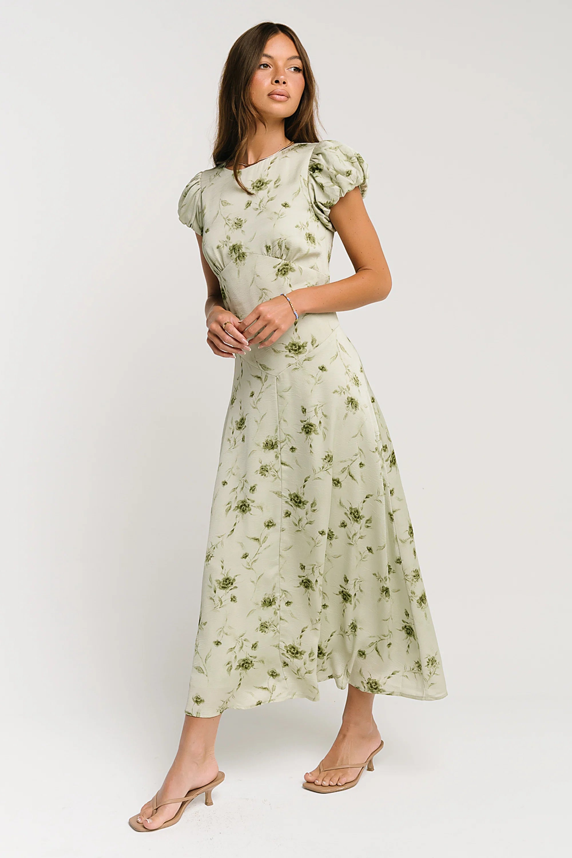 Savannah Floral Midi Dress in Green