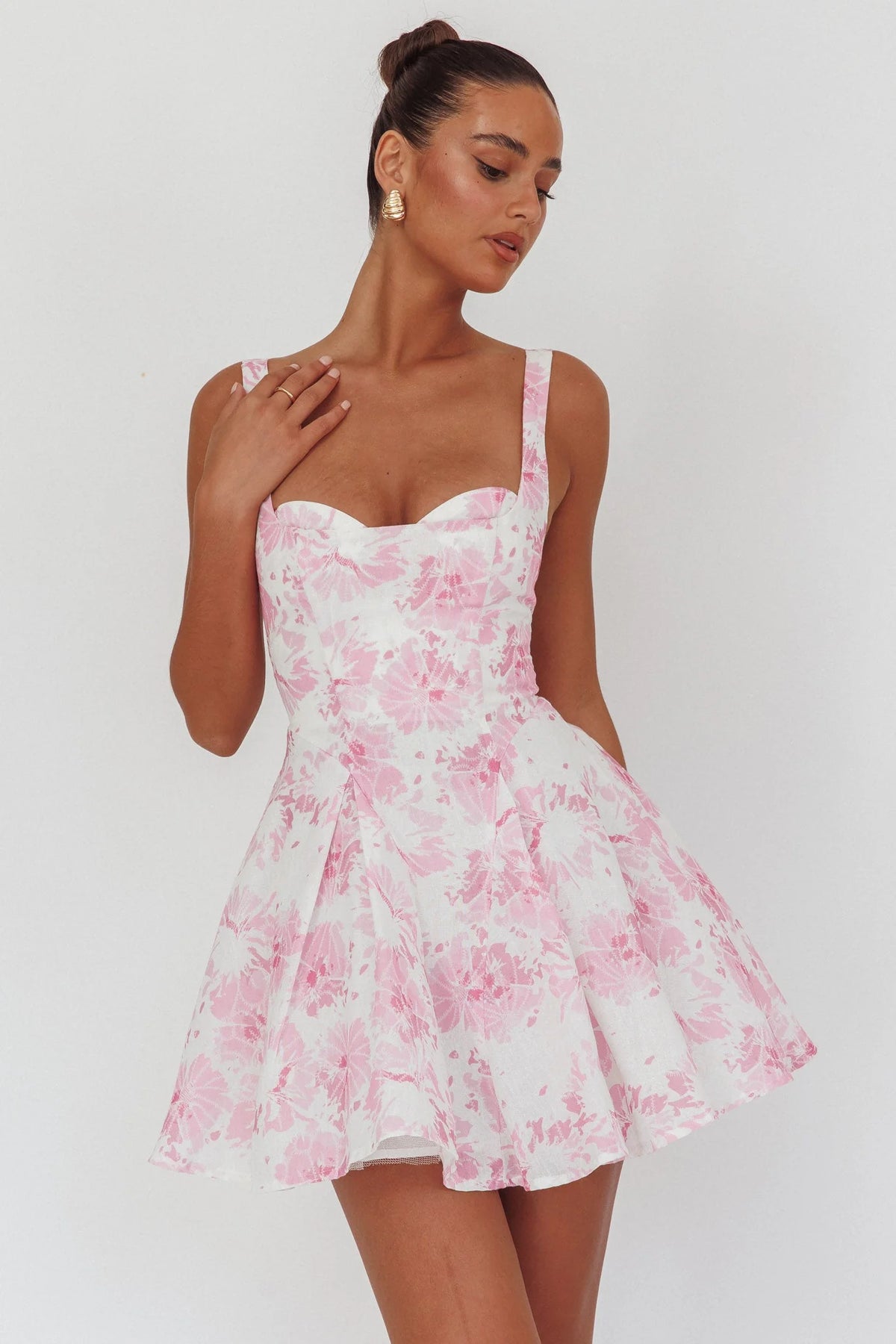 Get My Attention Off-Shoulder Mini Dress Floral Pink
