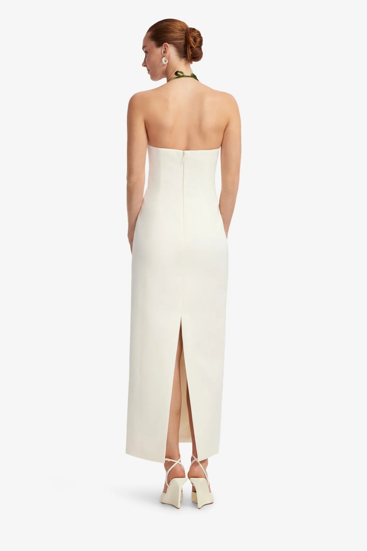Ava Halterneck Appliqué Floral Bustier Maxi Dress - Vine Print in Snow