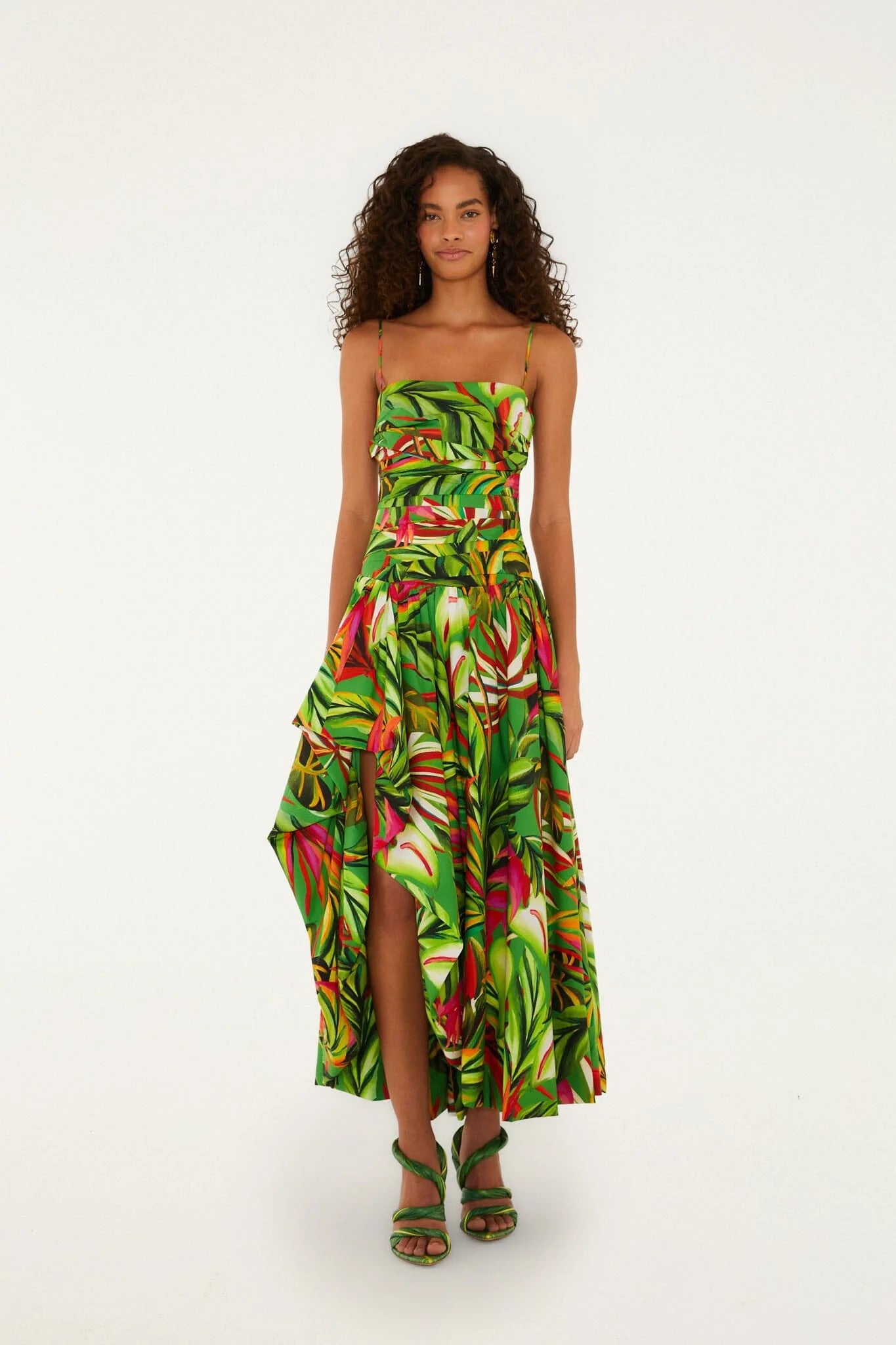 Green Tropical Dream Draped  Maxi Dress