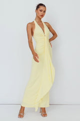 Ray Of Light Ruched Halterneck Maxi Dress Lemon