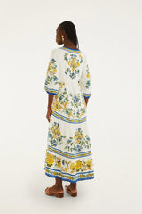 Off-White Emily Floral Tapestry Drawstring Midi Dress