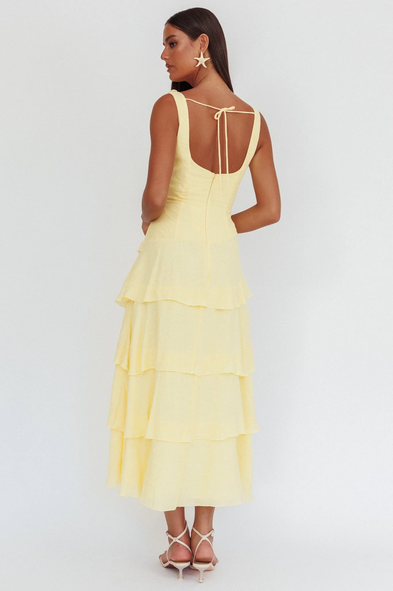 Khlara V-Neck Frill Trim Maxi Dress Butter