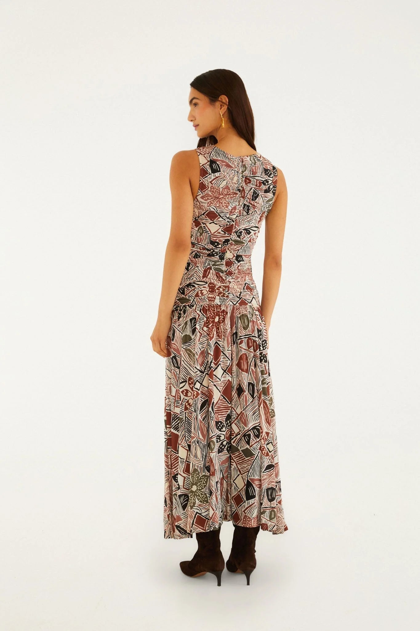 Multicolor Rustic Flowers Sleeveless Ruched Maxi Dress