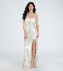 Angelina Satin Tie-Back Floral Sequin Formal Dress