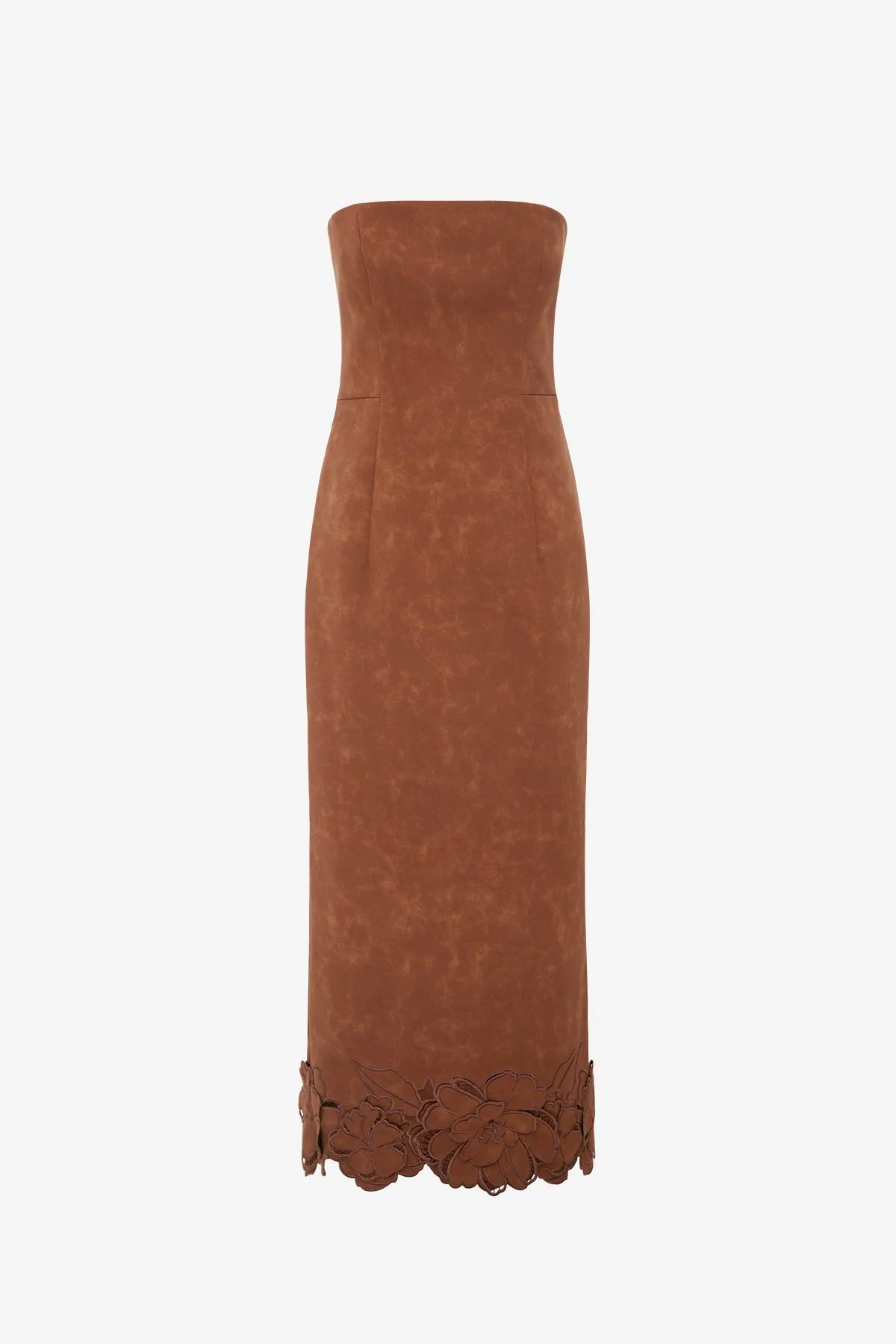 Rayna Appliqué Vegan Suede Bustier Maxi Dress - Chestnut