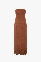 Rayna Appliqué Vegan Suede Bustier Maxi Dress - Chestnut