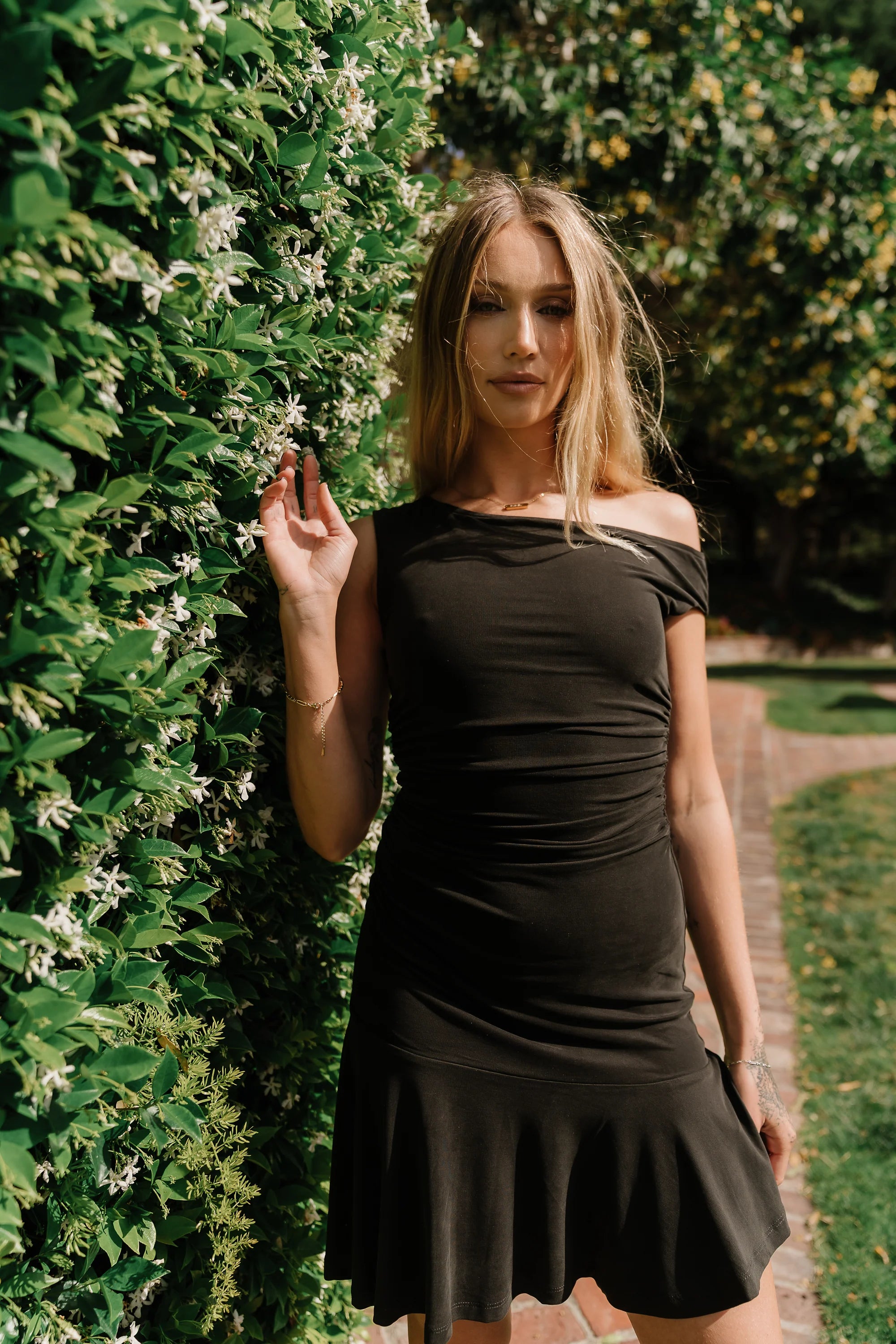 Yara Ruched Mini Dress in Black