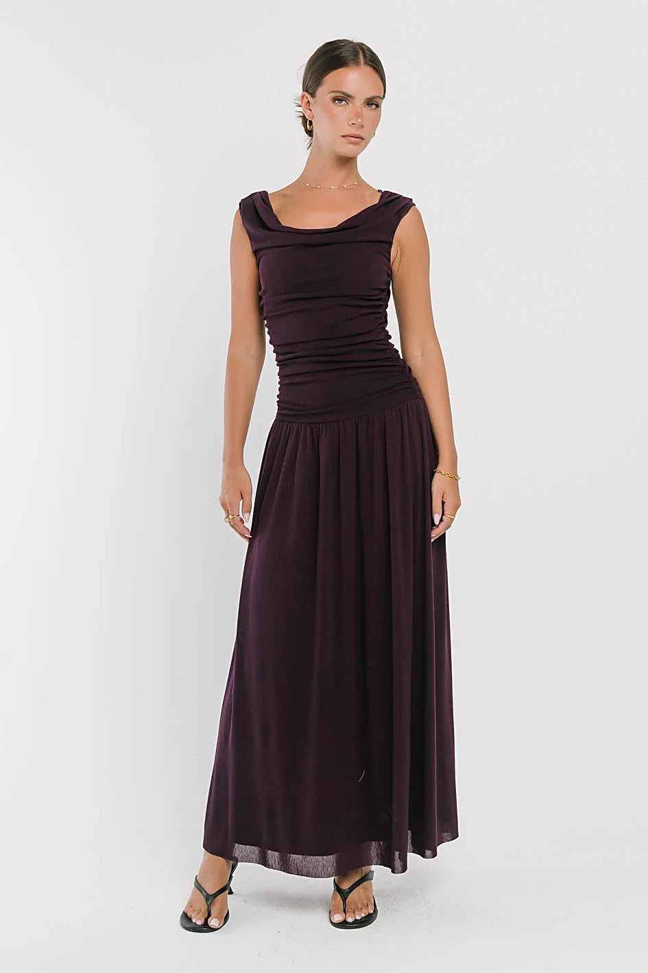 Luna Ruched Maxi Dress in Purple