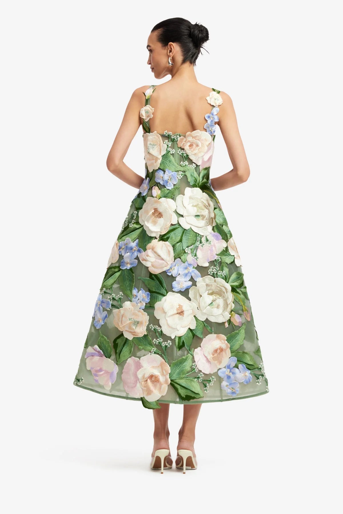 Beatrice Floral Hand-Embroidered Midi Dress - Blossom
