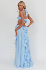 Santiago Cut-Out Ruffle Maxi Dress Ice Blue