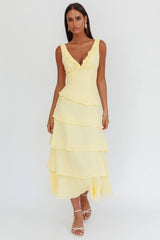 Khlara V-Neck Frill Trim Maxi Dress Butter