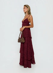 Lyricah Tiered Tie Back Maxi Dress Burgundy