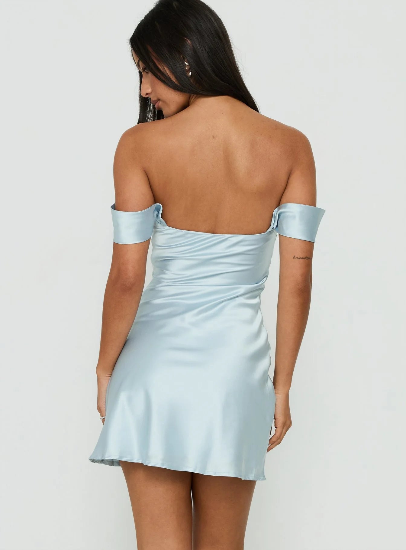 Zabbarra Satin Off The Shoulder Mini Dress Blue