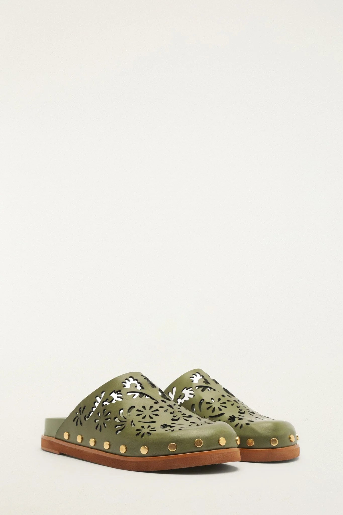 Green Lace Leather Anatomic Slide Mule
