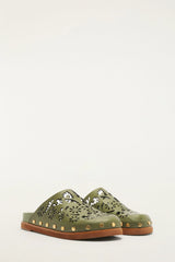 Green Lace Leather Anatomic Slide Mule