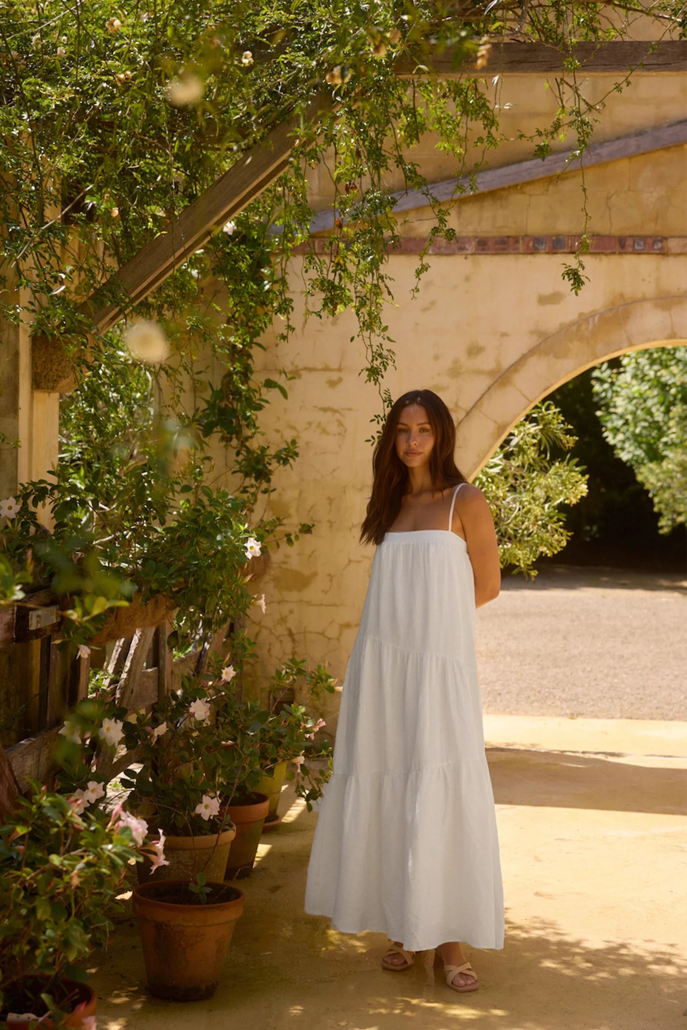 Liliana 100% Linen Maxi Dress White