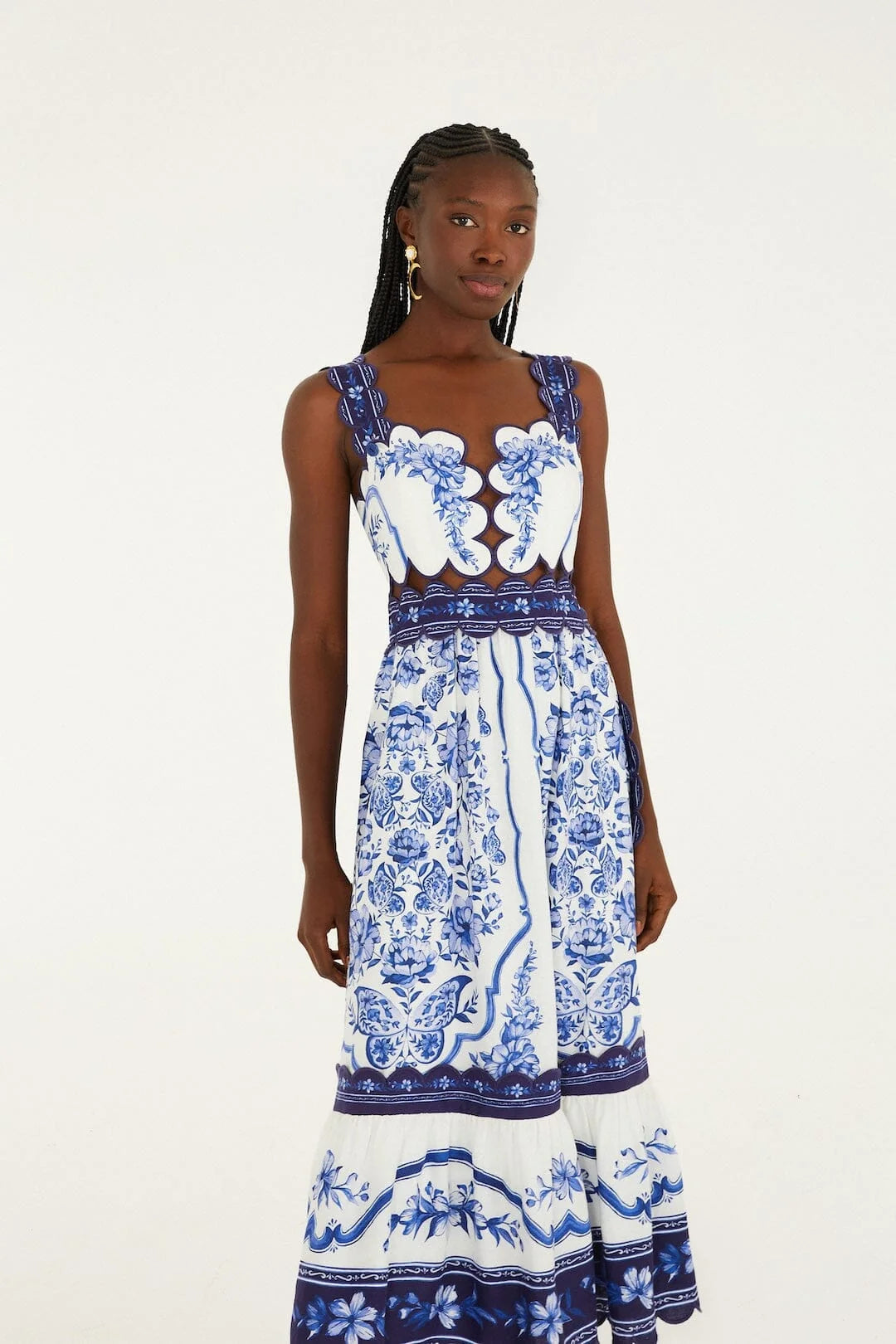 Off-White Porcelain Garden Cut-Out Midi Dress