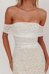 Flutters Off-Shoulder Lace Maxi Dress White