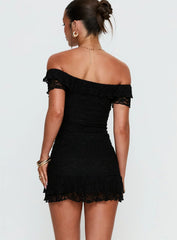 Bonnee Off Shoulder Lace Mini Dress Black