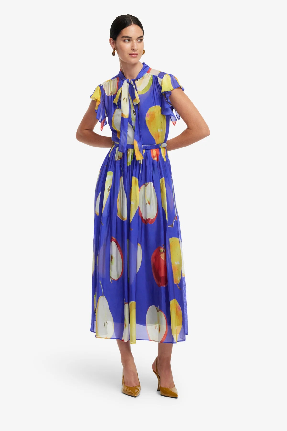 Grace Flutter Sleeve Midi Dress - Pear Print