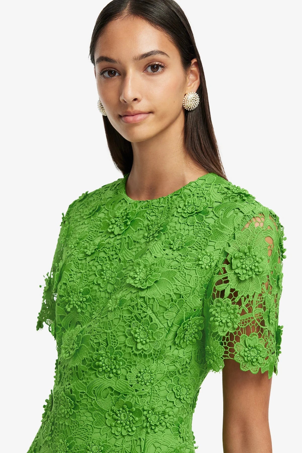 Caroline Lace Short Sleeve Midi Dress - Fern