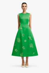 Cleo Appliqué Sleeveless Midi Dress - Verdant